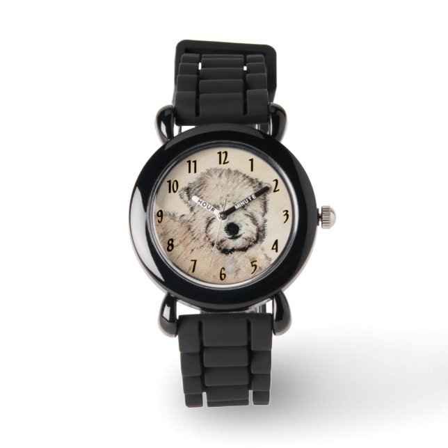 Weich überzogene Drahtgitter Terrier Malerei Origi Armbanduhr (Vorderseite)