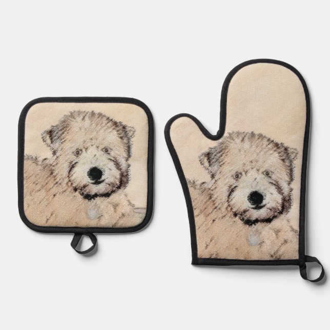 Weich überzogene Drahtgitter Terrier Malerei Origi Ofenhandschuh & Topflappen-Set (Vorderseite)
