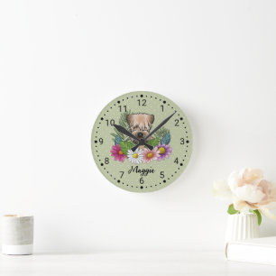 Weich überzogene Radscheibe mit Blume und Namen Runde Wanduhr
