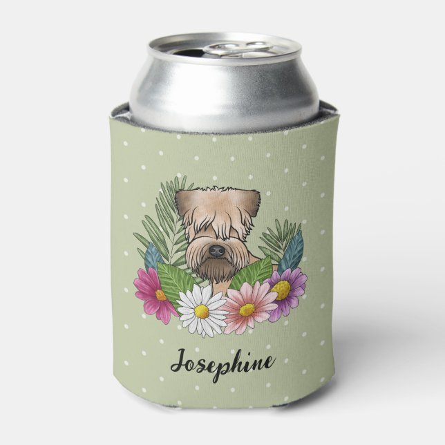 Weich überzogene Wheaten Terrier farbenfrohe Blume Dosenkühler (Kanne Vorderseite)