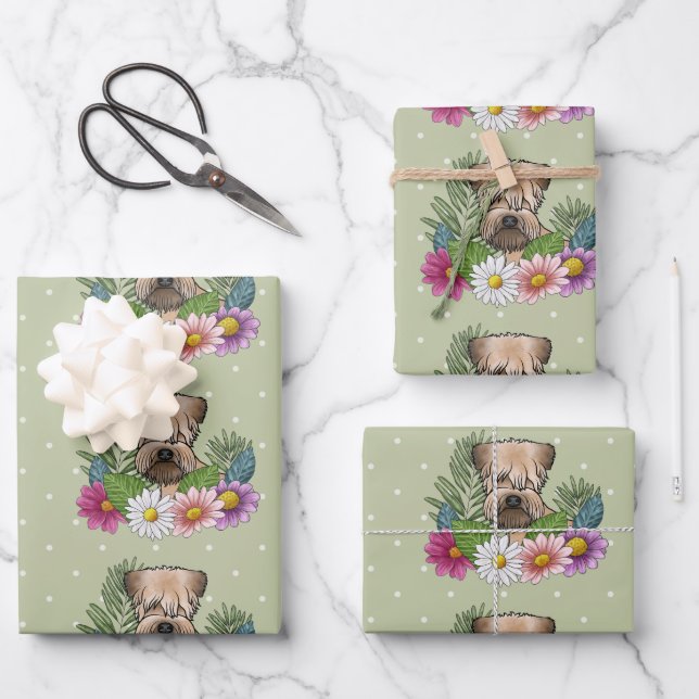 Weich überzogene Wheaten Terrier farbenfrohe Blume Geschenkpapier Set (Vorderseite)