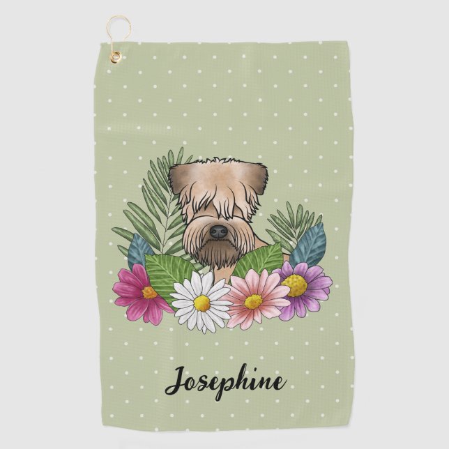 Weich überzogene Wheaten Terrier farbenfrohe Blume Golfhandtuch (Vorderseite)