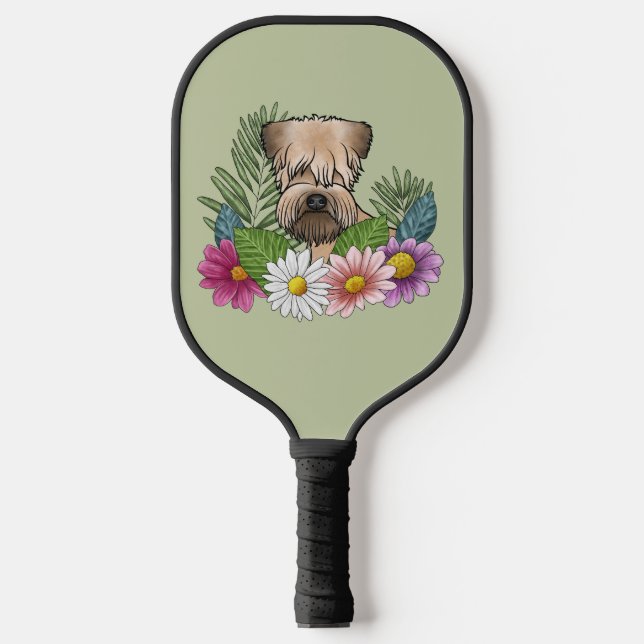 Weich überzogene Wheaten Terrier farbenfrohe Blume Pickleball Schläger (Vorderseite)