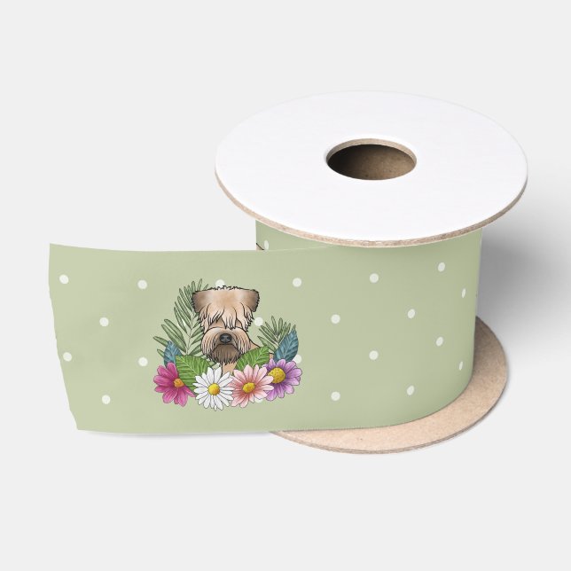 Weich überzogene Wheaten Terrier farbenfrohe Blume Satinband (Spule)