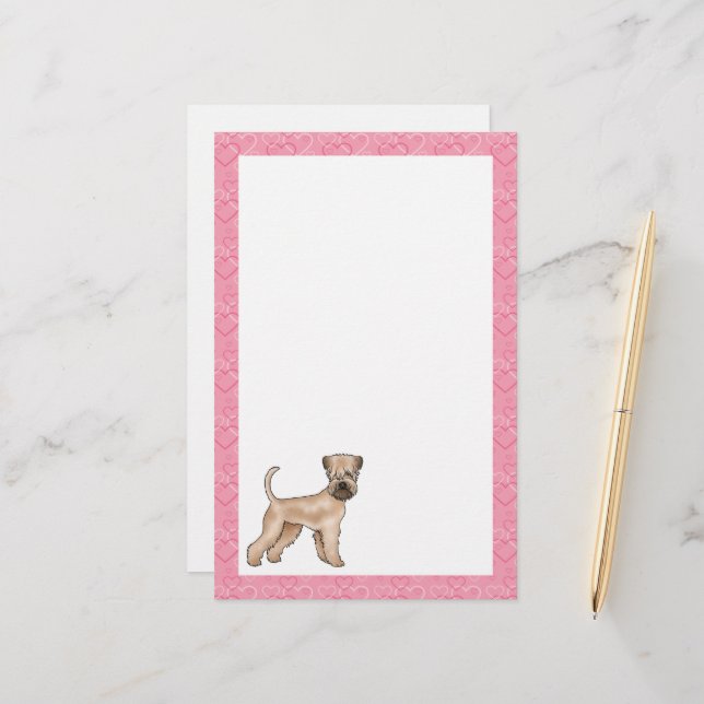 Weich überzogener Hund Terrier Hund Herzmuster Ros Briefpapier (Vorderseite/Rückseite Beispiel)