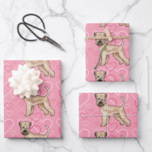 Weich überzogener Hund Terrier Hund Herzmuster Ros Geschenkpapier Set