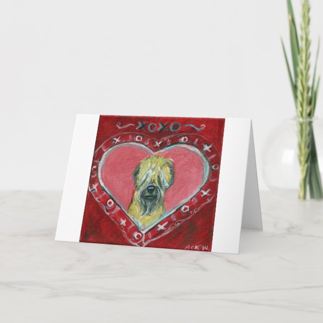 Weich überzogener Wheaten Terrier-Valentinsgruß Feiertagskarte (Vorderseite)