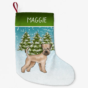 Weich überzogener Winterwald mit Terrier Snowy Kleiner Weihnachtsstrumpf