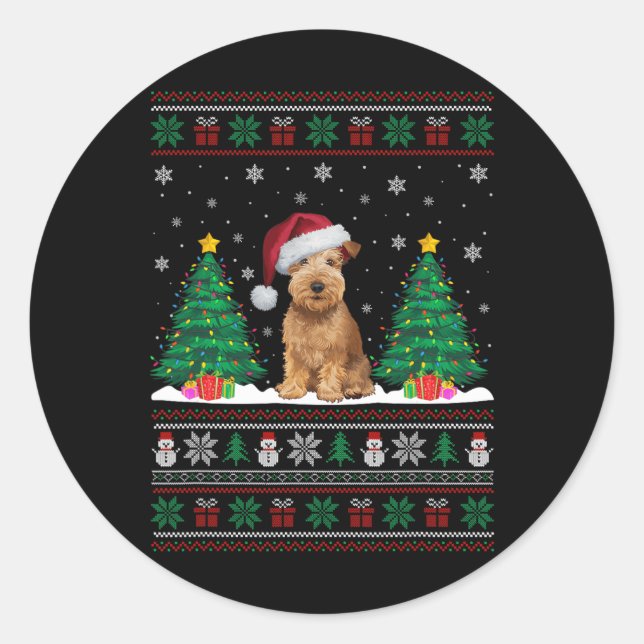Weich überzogenes Wheaten Terrier Dog Xmas Tree Li Runder Aufkleber (Vorderseite)