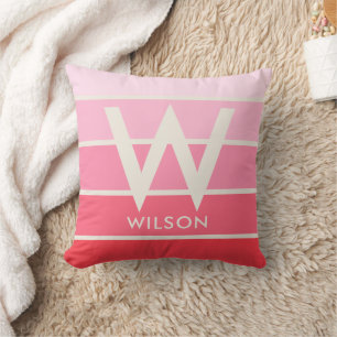 Weich weich, rosa Streifen Monogramm Kissen