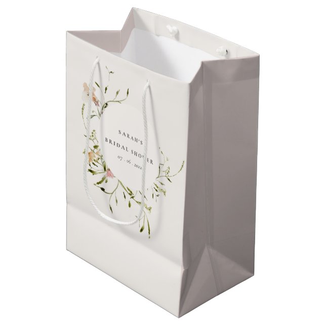 Weich-Weiden-Blumenkraut-Brautparty Mittlere Geschenktüte (Vorderseite Schrägansicht)