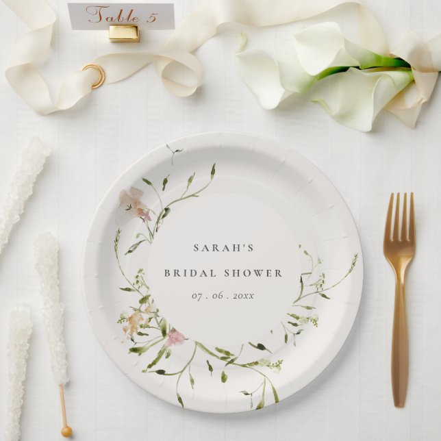 Weich-Weiden-Blumenkraut-Brautparty Pappteller (Hochzeit)