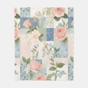 Weich zartes, blumenrosa und blaues Patchwork Fleecedecke