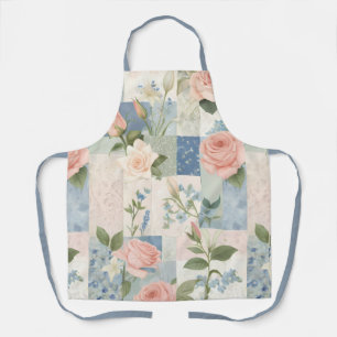 Weich zartes, blumenrosa und blaues Patchwork Schürze