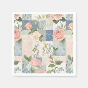 Weich zartes, blumenrosa und blaues Patchwork Serviette
