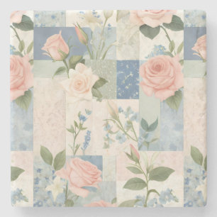 Weich zartes, blumenrosa und blaues Patchwork Steinuntersetzer