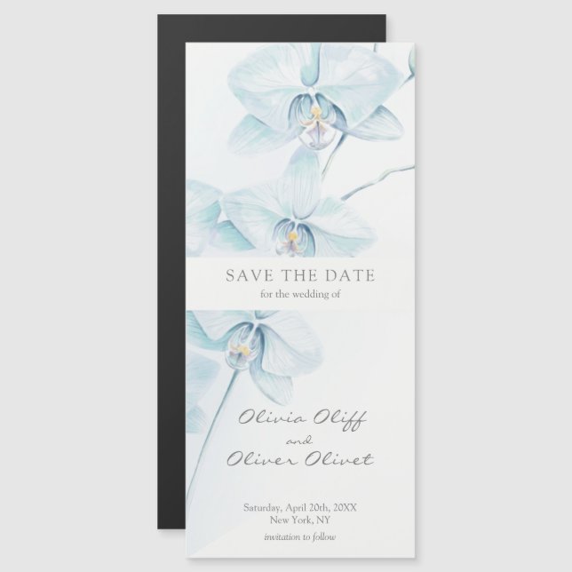 Weichblauer Orchid Save the Date Magnetische Einla Magnetkarte (Vorne/Hinten)