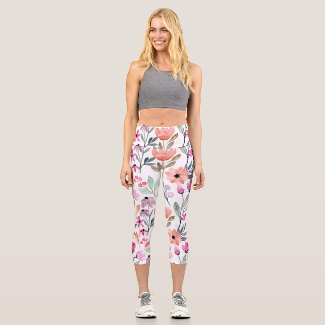 Weichblütenmuster-Blume Capri Leggings (Vorderseite)