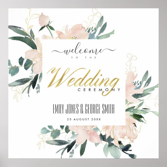 WEICHBUSH BLLORAL FRAME WATERCOLOR WEDING WILLKOMM POSTER (Vorne)