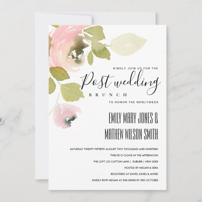 WEICHBUSH ROSE FLORAL POST WEDING BRUNCH INVITE DANKESKARTE (Vorderseite)