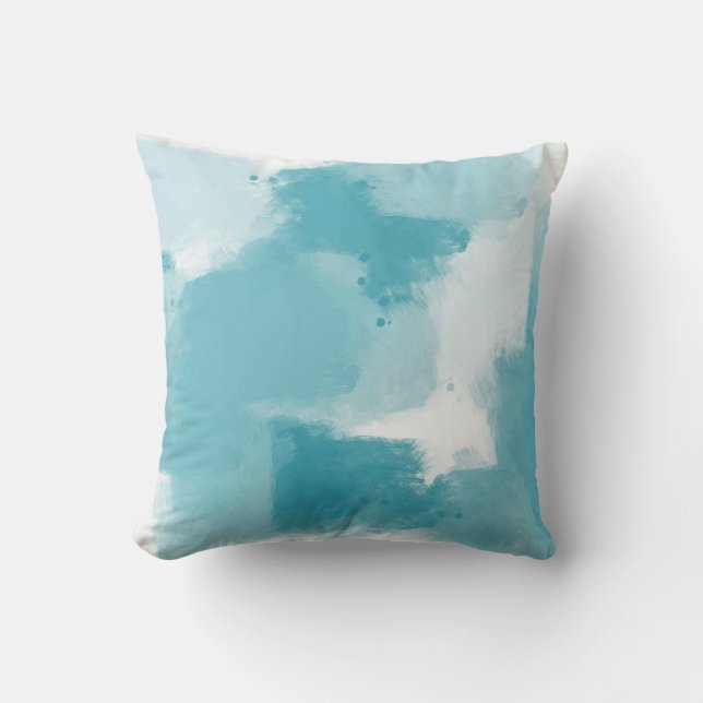 Weiche Aquamarine und Abstrakte Pinselstriche Kissen (Vorderseite)