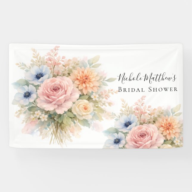 Weiche Aquarell-Blumen-Brautparty Banner (Horizontal)