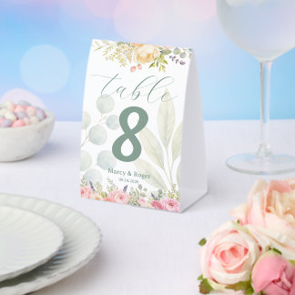 Weiche Aquarell-Gartenbouquet-Blumenhochzeit Tischaufsteller