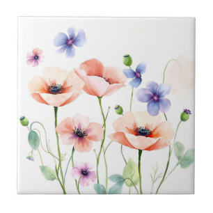 Weiche Aquarellbäume und Violetten in einem romant Fliese