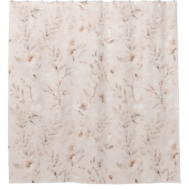 Weiche Aquarellfarben-Blumenzweige neutral beige Duschvorhang (Vorderseite)
