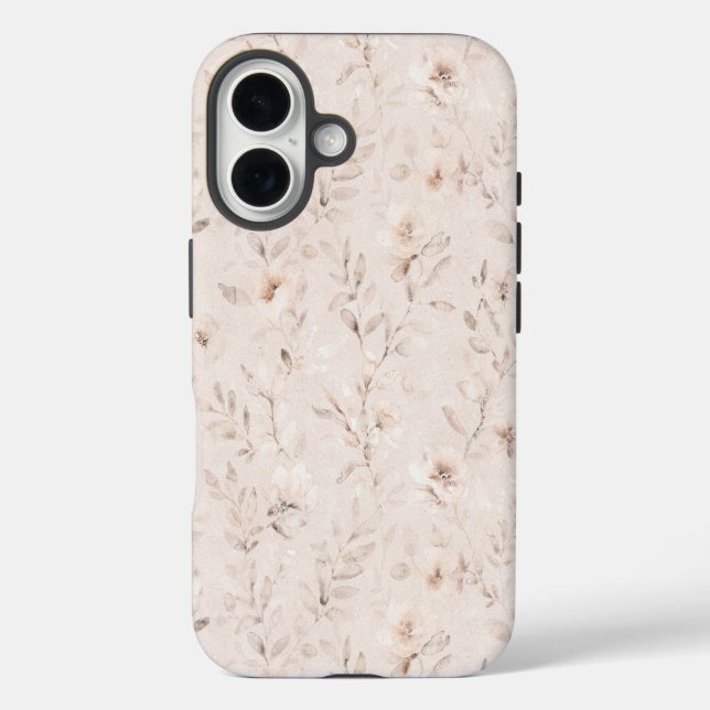 Weiche Aquarellfarben-Blumenzweige neutral beige iPhone 16 Hülle (Rückseite)