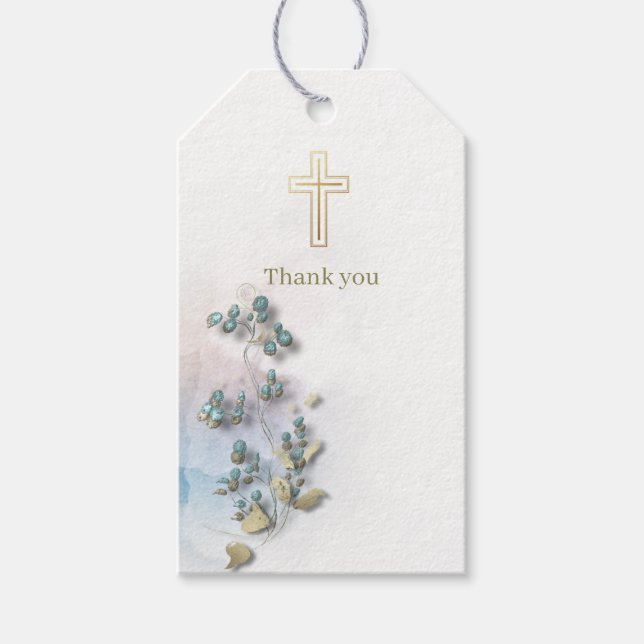 Weiche Aquarellfarben und goldene Kreuz-Etiketten Geschenkanhänger (Vorderseite)