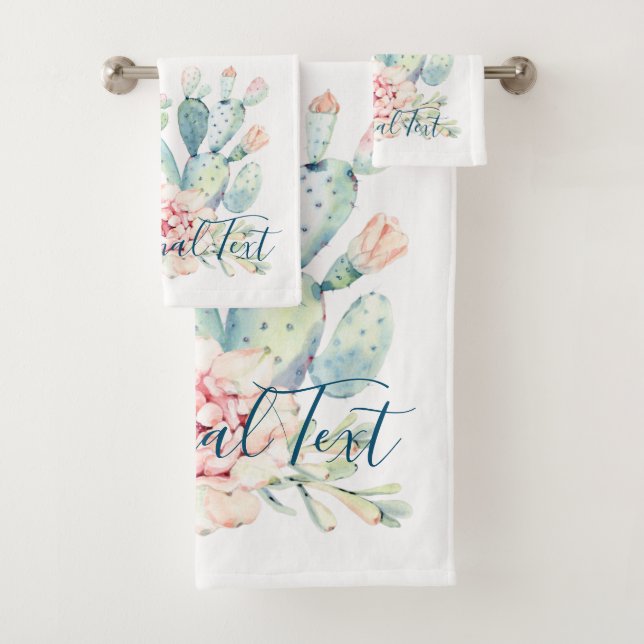 Weiche Aquarellpastellfarben blühende Kakteen  Badhandtuch Set (Insitu)