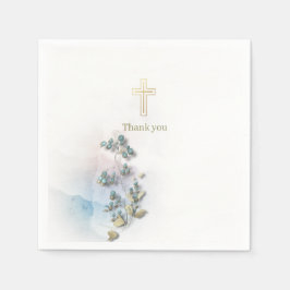 Weiche Aquarelltöne und goldene Crosspapier-Servie Serviette