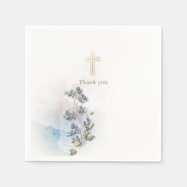 Weiche Aquarelltöne und goldene Crosspapier-Servie Serviette (Vorderseite)
