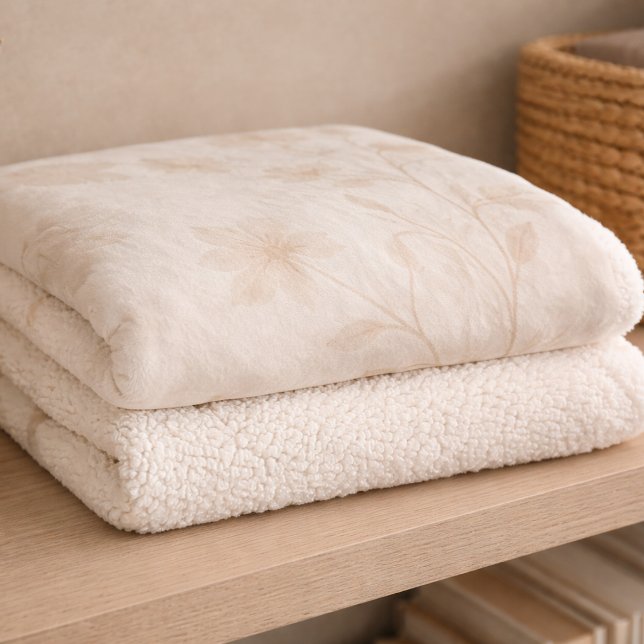 Weiche Beige Blumenmuster Sherpa-Decke Sherpadecke (Soft beige florals drift across watercolor layers for relaxed neutral living)
