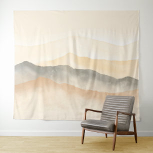 Weiche Beige und Graufarbene Berge Landschaft Wandteppich