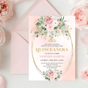Weiche Blassrosa Florale Boho Quinceañera Einladun Einladung