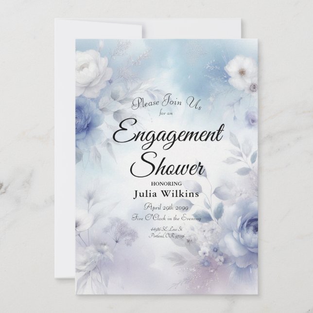 Weiche blaue Blüten und Lavendel-Mist Einladung (Vorderseite)