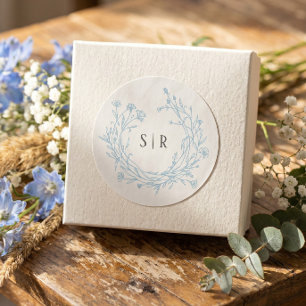 Weiche blaue Boho-Blumenmonogramm-Hochzeit Runder Aufkleber