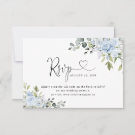 Weiche Blaue Botanische Hochzeits-Website QR-Code RSVP Karte