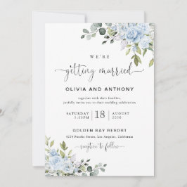 Weiche Blaue Botanische Hochzeitseinladung Einladung