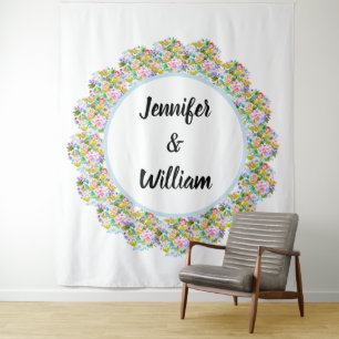 Weiche blaue florale romantische Hochzeitskulisse Wandteppich
