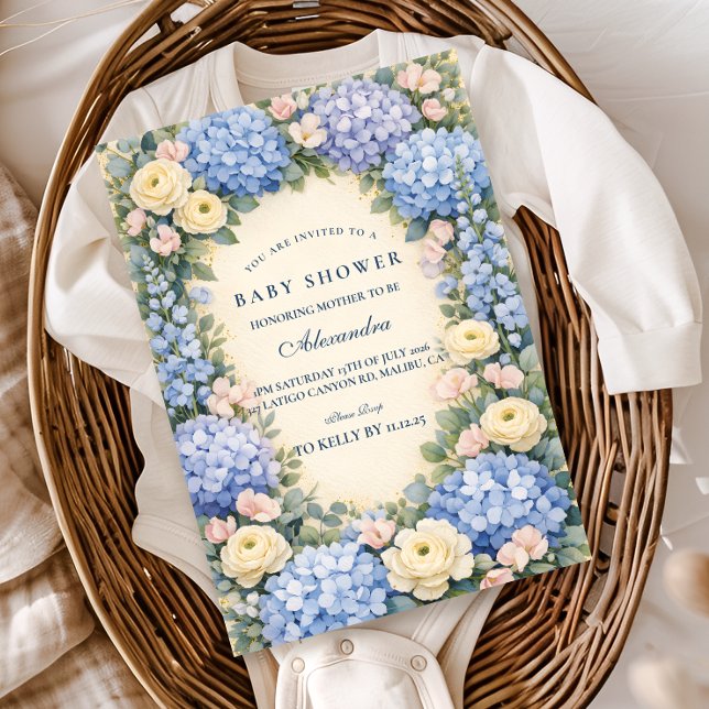 Weiche Blaue Hortensien-Eleganz Baby Shower Einladung (Von Creator hochgeladen)
