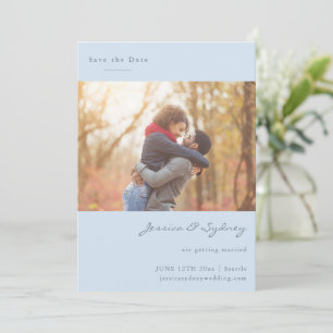 Weiche Blaue Schriftart Paar Foto Heiratet Save The Date