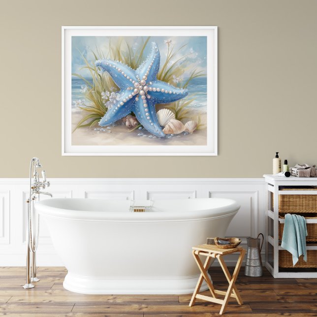 Weiche Blaue Seestern-Küsten-Wandkunst | Poster (Soft Blue Starfish Coastal Wall Art Print | Poster by TinkPrints.)