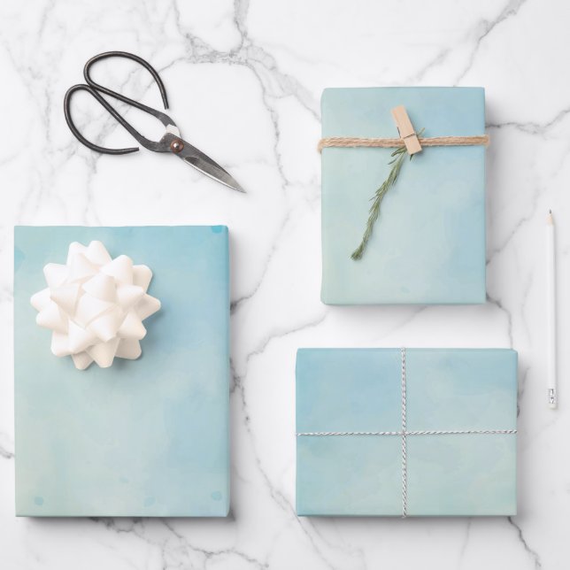 Weiche blaue und Rose-Aquarelltasche Geschenkpapier Set (Vorderseite)