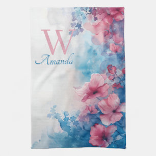 Weiche Blume in Rosa und Blau Geschirrtuch
