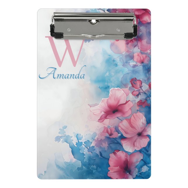 Weiche Blume in Rosa und Blau Mini Klemmbrett (Vorderseite)