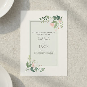 Weiche Blumenecken Grüne Seite Elegante Hochzeit Einladung