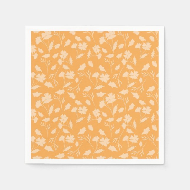 Weiche Blumenmuster auf orangefarbenem Hintergrund Serviette (Vorderseite)
